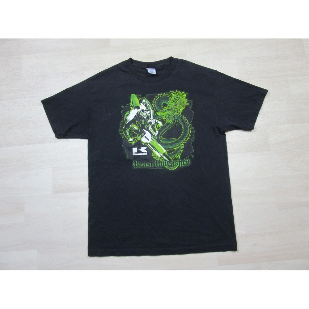 Vintage Motocross T Shirt (L) Kawasaki MX Dirt Bike Y2K Dragon Beast Unleashed